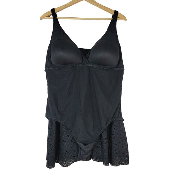 A&H Sportswear Swim Dress Black Plus 22W Crochet Adj Padded One Piece Swimsuit - Picture 6 of 9